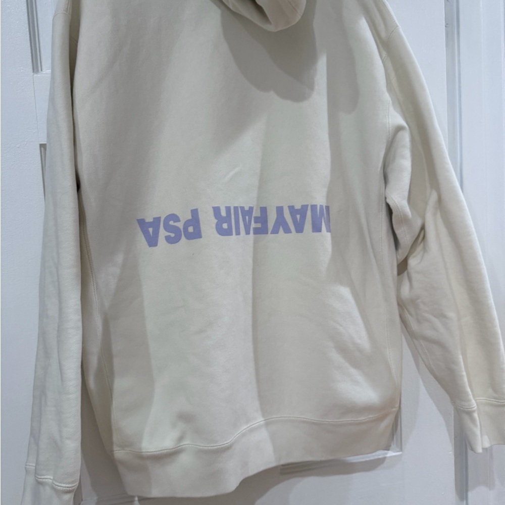 Cream Crewneck Sweater with Lavender Logo